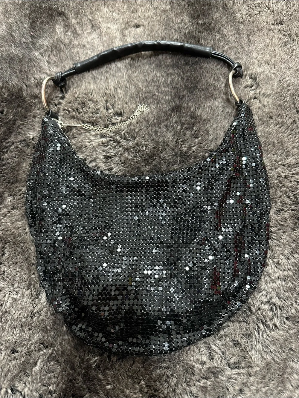 Y2K BEBE Black Metal Mesh Crescent Small Hobo Bag Mcbling Clubbing Bachlorette
